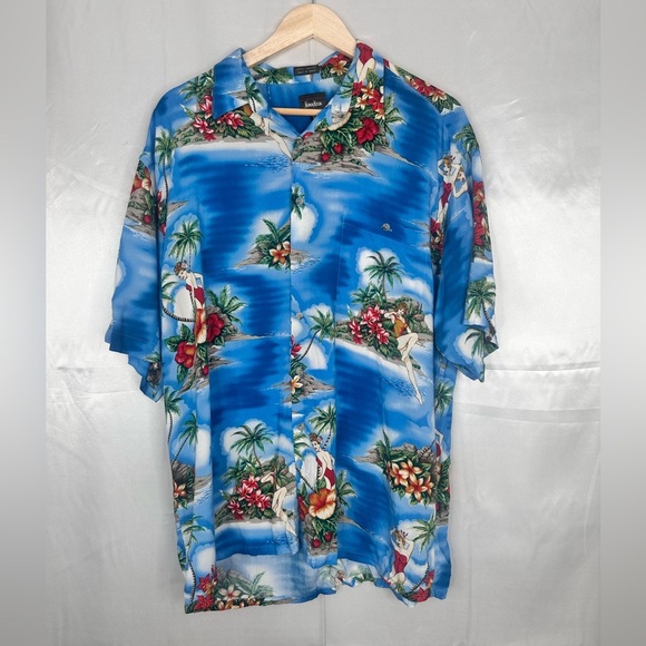Neiman Marcus Pin Up Girls Button Down Tropical Rayon Hawaiian Shirt Size XL - Picture 1 of 8